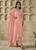 Peach Thread And Sequence Embroidery Pant Suit