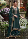 Green Traditional Embroidery Wedding Palazzo Suit