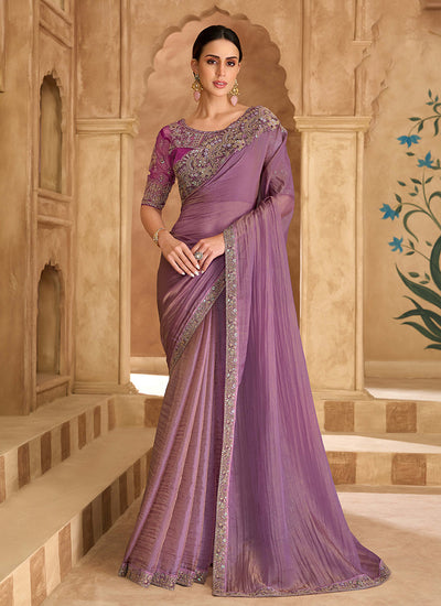 Purple Multi Embroidery Wedding Saree