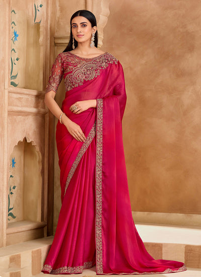 Cherry Red Multi Embroidery Wedding Saree