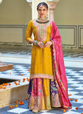 Yellow And Pink Multi Embroidery Festive Lehenga Kurti