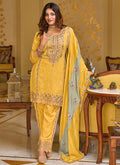 Yellow Multi Embroidery Traditional Pant Style Suit