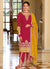 Magenta And Yellow Traditional Embroidery Punjabi Suit