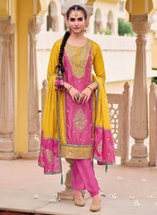 Yellow And Pink Multi Embroidery Punjabi Style Salwar Suit