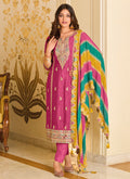 Pink Multi Embroidery Traditional Pant Style Suit