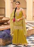 Lime Yellow Multi Embroidery Gharara Suit