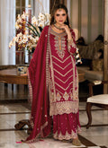 Crimson Red Embroidery Designer Palazzo Suit