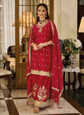 Red Traditional Embroidery Festive Palazzo Suit