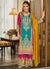 Turquoise Multicolored Traditional Embroidery Palazzo Suit