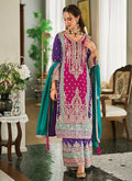Buy Pink Multicolored Traditional Embroidery Palazzo Suit In France With Free International Shipping.
