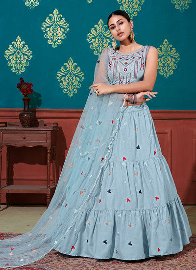 Blue Sequence Embroidery Festive Lehenga Choli