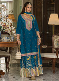 Turquoise Resham Thread Multi Embroidery Palazzo Suit