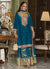 Turquoise Resham Thread Multi Embroidery Palazzo Suit