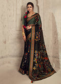 Black And Green Traditional Embroidery Organza Silk Saree