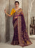 Purple And Yellow Traditional Embroidery Organza Silk Saree