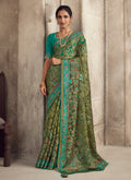 Green And Turquoise Traditional Embroidery Organza Silk Saree