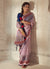 Light Pink And Blue Traditional Embroidery Organza Silk Saree