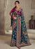 Pink And Blue Traditional Embroidery Organza Silk Saree