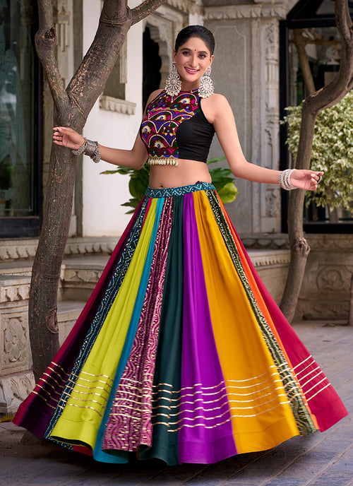 Black Multicolored Lehenga with Kutchi Work Blouse


