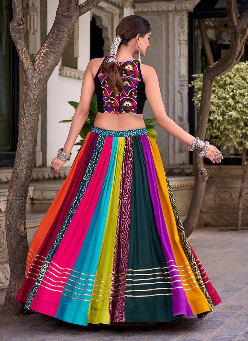 Buy Black Multicolored Lehenga Kutchi Work Blouse In USA

