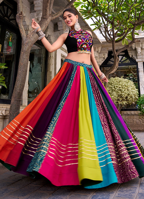 Black Rayon Kutchi Work Lehenga Choli Online