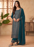 Turquoise Sequence Embroidery Pant Style Suit