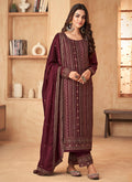 Maroon Sequence Embroidery Pant Style Suit