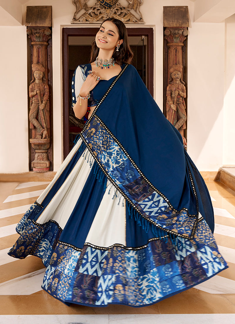 Navy Blue Block Print Navratri Lehenga Choli