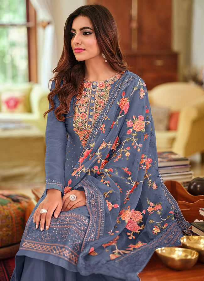 Embroidered palazzo on sale suits