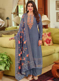 Pale Blue Multi Floral Embroidery Palazzo Suit