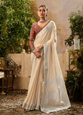 Ivory Handloom Khadi Saree With Digital Printed Blouse