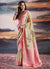 Yellow And Pink Brocade Weaved Satin Silk Saree