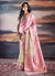 Pink And Yellow Brocade Weaved Satin Silk Saree