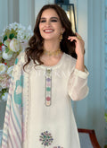 White Floral Embroidery Pant Style Suit
