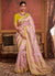 Pink And Yellow Weaved Pure Dola Silk Saree