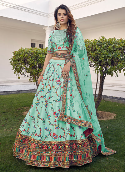 Sea Green Multi Embroidery Festive Lehenga Choli