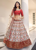 White And Red Embroidery Festive Lehenga Choli