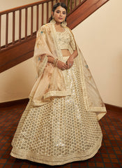 Beige Sequence Embroidery Wedding Lehenga Choli