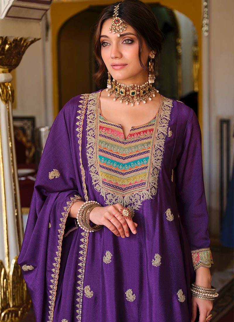Purple Multi Embroidery Festive Sharara Suit