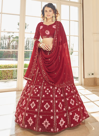 Bridal Red Multi Embroidery Lehenga Choli