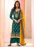Green And Yellow Multi Embroidery Palazzo Suit