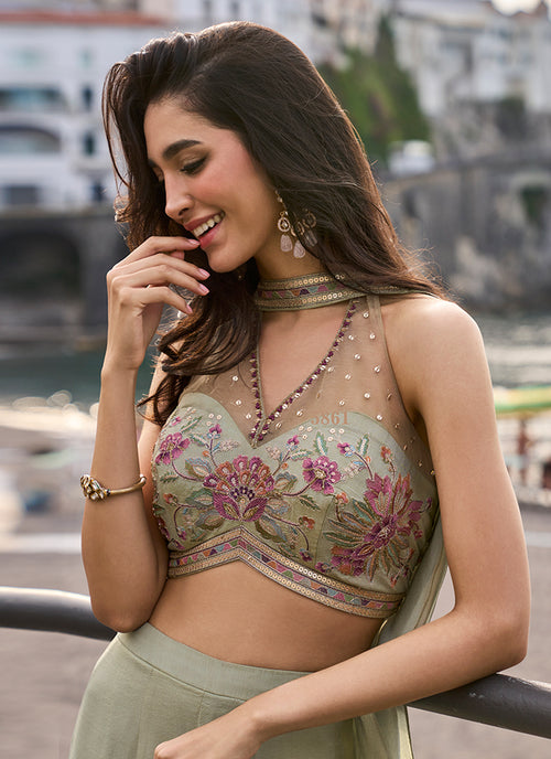 Buy Sage Green Floral Palazzo Set In Australia
