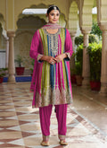 Pink Multi Embroidery Designer Anarkali Dhoti Pant Suit