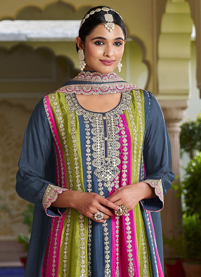 Buy Indian Clothing Blue Multi Embroidery Designer Anarkali