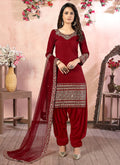 Red Mirror Work Punjabi Suit