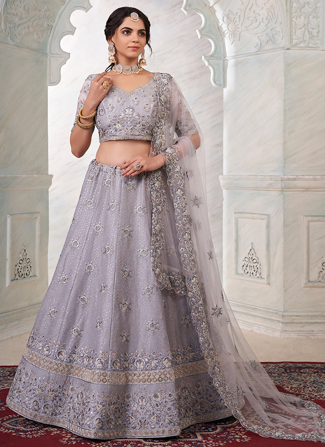 Buy Reception Lehenga Grey Sequence Embroidery Wedding Lehenga Choli