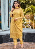 Yellow Pearl Embroidery Pakistani Pant Suit