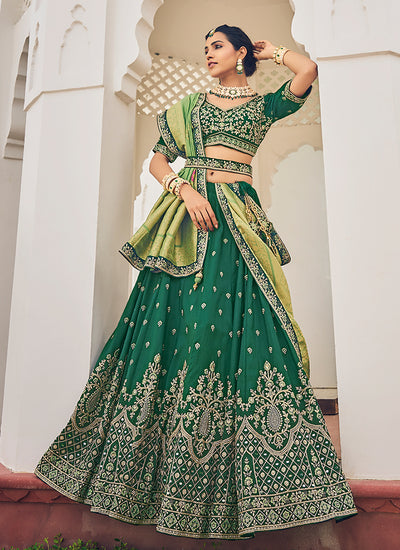 Green Embroidery Festive Lehenga Choli