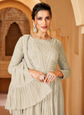 Beige Mirror Work Embroidery Slit Style Anarkali Suit In USA 