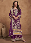 Purple Thread Embroidery Palazzo Style Suit